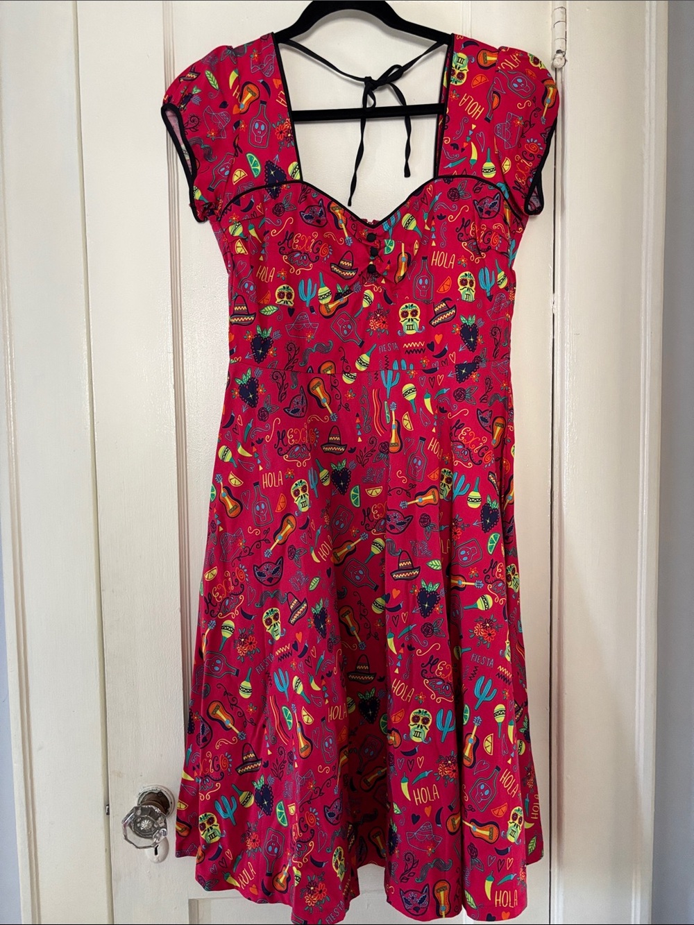 Bright Red Fiesta Print Fit-and-Flare Dress